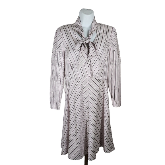 TAILORED REBECCA TAYLOR JUNIPER SILK BLEND NECKTIE STRIPED DRESS - Picture 1 of 12